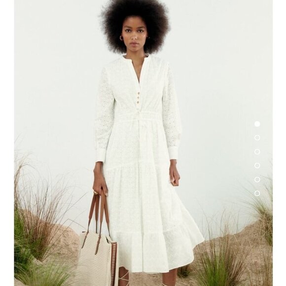 ZARA COMBINED PERFORATED EMBROIDERY DRESS OYSTER WHITE | 3163/936 SIZE XS - Picture 1 of 11